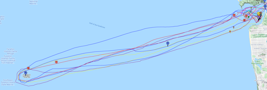 Routes of AIS enabled Boats competing in the race