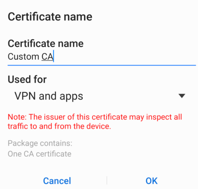 Certificate name prompt